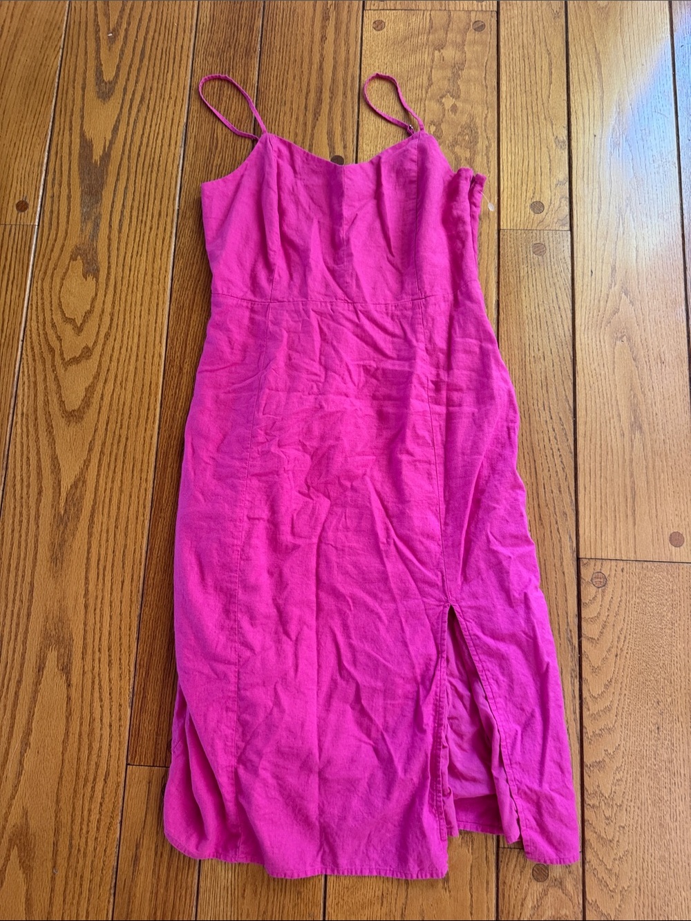 J. Crew Hot Pink Spaghetti Strap Midi Dress